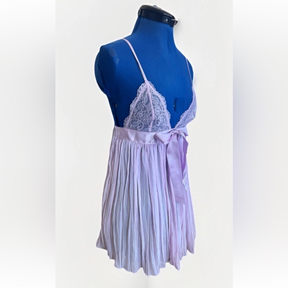 Victoria's Secret Pleated Teddy Babydoll Lilac Pink Lingerie Night Dress Size S